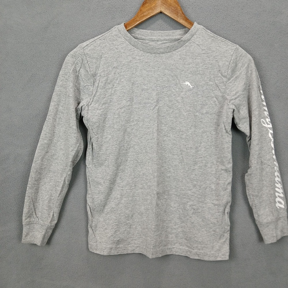 Tommy Bahama Shirt Kids Small Light Gray Heathered Long Sleeve Round Neck Cotton